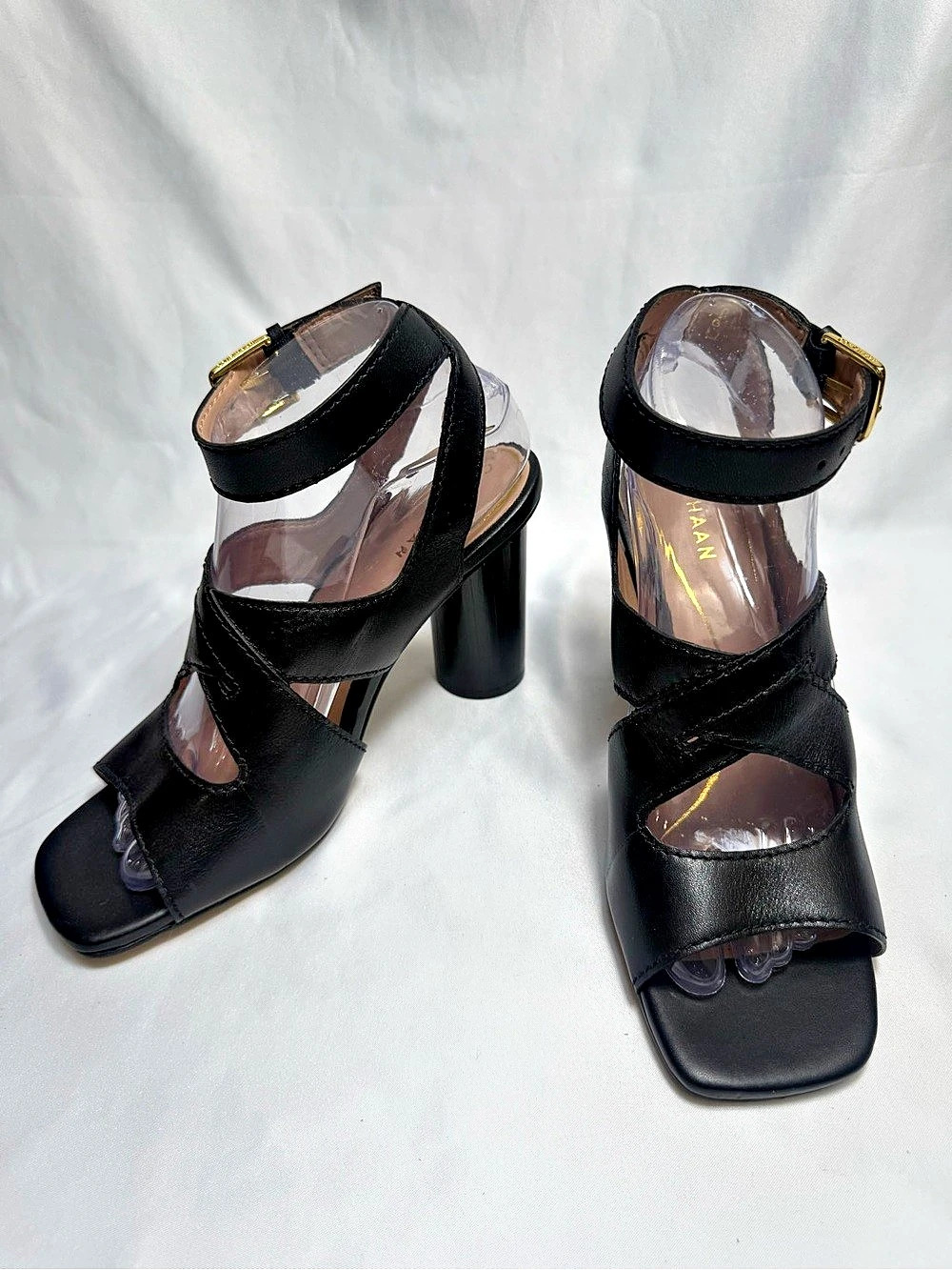 NEW Cole Haan Women's Reina City Leather Dress Heel Sandals Black Sz 8m